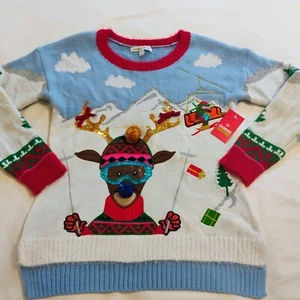 Neu mit Etikett Damen hässlicher Weihnachtspullover Skifahren Rentier von Celebrate Together - Small - Bild 1 von 12