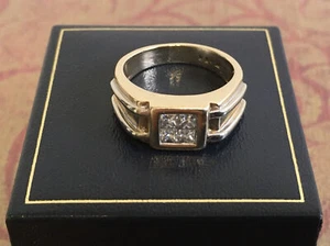 9 Karat Gelb & Weißgold 4 quadratisch geschliffener Diamantring, 375er Goldring - Bild 1 von 9
