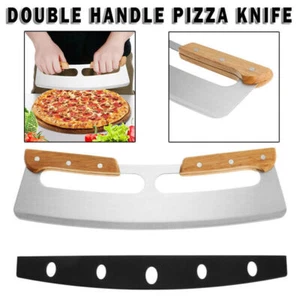 Pizzaschneider Holz Stahlklinge Holzgriff Messer mit Abdeckung Wippe Edelstahl - Bild 1 von 7