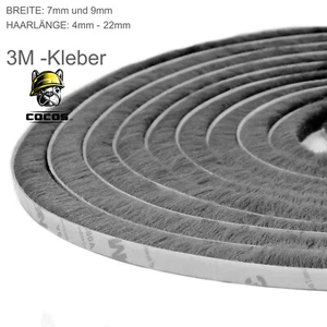 3M 7mm 9mm Bürstendichtung Dichtungsbürste selbstklebend Türdichtung GRAU - Bild 1 von 23