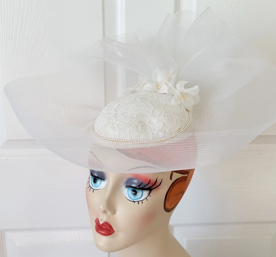 Sombrero Fascinador Blanco Vintage Años 70 80 Sonni San Francisco Boda Derby O/S Foto 1 de 4