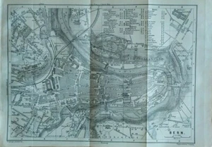 Antica Stampa Berna Panorama Alpi Bernesi Svizzera Baedeker 1891 - Imagen 1 de 4