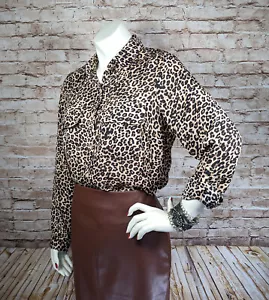Apt. 9 Leopard Animal Print Blouse Button Down Long Sleeve Shirt Wms XS NWOT - Picture 1 of 9