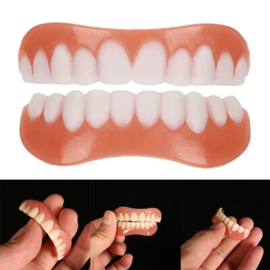 Snap On False Teeth Braces Upper + Lower Dental Veneers Dentures Tooth Cover Set - Picture 1 of 11