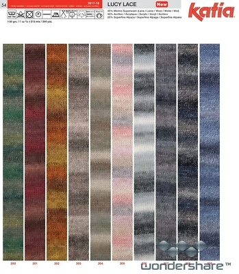 SALE ! 9,00 € / 100g  LUCY LACE Katia Tuchgarn Farbverlauf Anleitungen Wolle - Bild 1 von 4