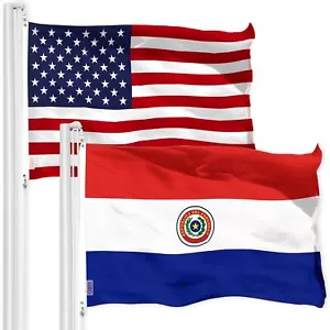 Paquete Combo: Bandera Americana de Estados Unidos y Bandera de Paraguay 3x5 pies, Ambas Impresas 150D Poli - Imagen 1 de 8