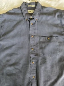 VTG Orvis Short Sleeve Button Down Shirt Blue Cotton Check Pocket Men L - Picture 1 of 5