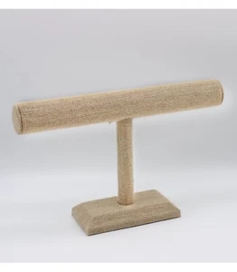 Linen Burlap T-Bar Jewelry Display Rack Bracelet Stand Organizer 7 1/2" Tall - Picture 1 of 2