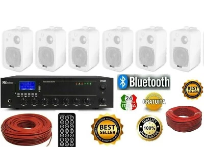 IMPIANTO AUDIO FILODIFFUSIONE LOCALI 100Watt+6 Altoparlanti+Bluetooth+100Mt Cavo - Immagine 1 di 4