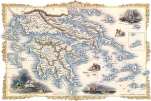 1800'S MAP GREECE TEMPLE JUPITER OLYMPUS GREEK MYTHOLOGY POSTER REPRODUCTION - Picture 1 of 3