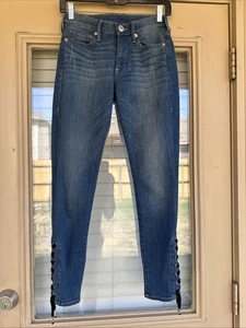True Religion Jeans Womens Low Rise Skinny Blue Denim Size 25 NWOT Lace up - Picture 1 of 14
