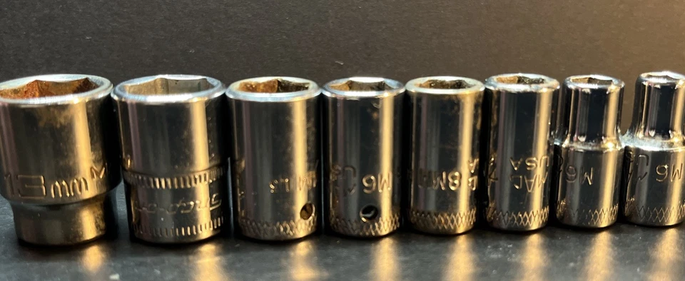 8 Mac Tools ,Snap-on, Matco  1/4" Dr. Shallow Sockets, Metric FREE Shipping - Image 1 of 2