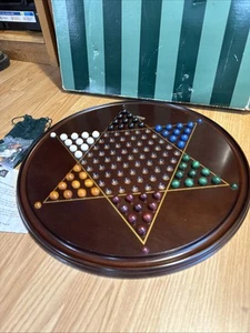 Chinese Checkers Bombay Company Mahogany Wood 19” Felt Bottom Green MarbelBag 96 - Picture 1 of 11