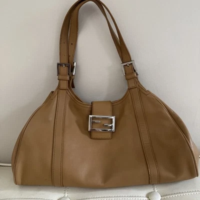 FENDI Womens Piccola Shoulder Bag Hobo Purse Mamma Brown Leather Logo Clasp - Image 1 of 4