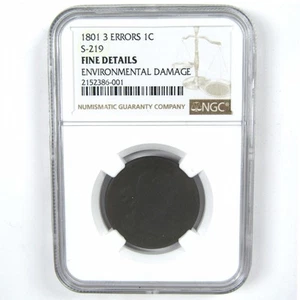 1801 3 Errors Draped Bust Large Cent F Fine Details NGC SKU:CPC7166 - Picture 1 of 4
