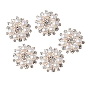 5X Crystal Rhinestone Flatback Buttons Pearl Flower Embellishment DIY Crafts - Picture 1 of 6