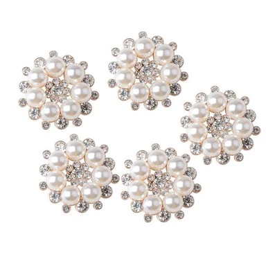 5X Crystal Rhinestone Flatback Buttons Pearl Flower Embellishment DIY Crafts - Image 1 of 4