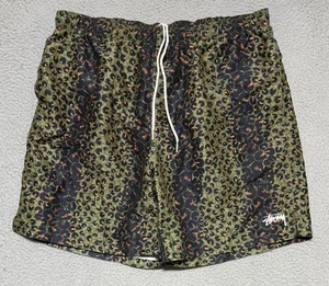 Pantalones Cortos de Natación Vintage Stussy Verde Estampado de Leopardo Para Hombre Talla 2XL Bolsillos - Imagen 1 de 7