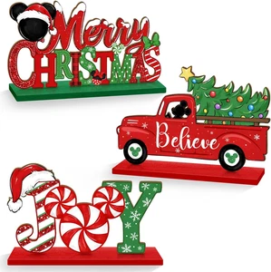 3 Stück Weihnachten Maus Tischschild niedlich Holz Mittelstücke Urlaub Tischplatte Dekor - Bild 1 von 12