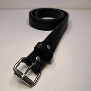 Cinturón de cuero negro Bullhide de doble puntada para hombre talla 44 hebilla plateada hecho en EE. UU. - Imagen 1 de 7