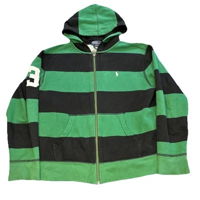 Polo Ralph Lauren Hoodie Sweatshirt Youth M Blue Striped Sweater Rugby Full Zip - Image 1 of 4