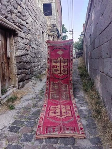Vintage Turkish Runner Rug 2.6x10.7 ft | Hand-Knotted Wool Anatolian Carpet - Picture 1 of 20