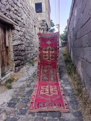 Vintage Turkish Runner Rug 2.6x10.7 ft | Hand-Knotted Wool Anatolian Carpet - Image 1 of 4