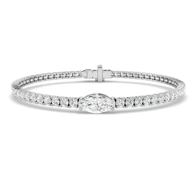 Lab Grown Diamond Tennis Bracelet F/VS 5.20 Ct Marquise & Round White Gold UK 7" - Image 1 of 4