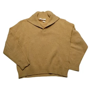 Vintage Jantzen Wool Sweater Mens L Tan Shawl Collar Pullover Made USA - Foto 1 di 7