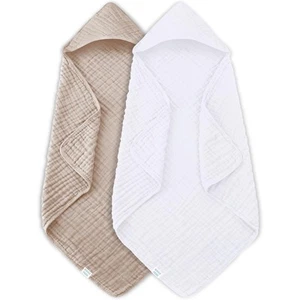 2 Pack Muslin Hooded Baby Bath Towels for Newborns, Infants, Toddlers - 100% ... - Picture 1 of 7