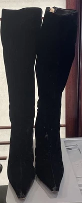 Botas hasta la rodilla Jimmy Choo en terciopelo para mujer negras talla 5 Stiletto Foto 1 de 4