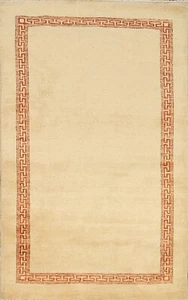 Bordered Modern Gabbeh Oriental Area Rug Hand-Knotted 3x5 Wool Beige Carpet - Picture 1 of 12