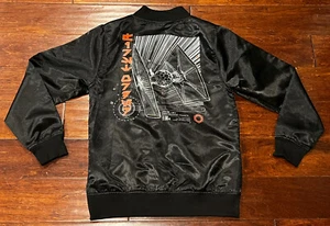 Star Wars Black Red Tie Fighter Boys Large Satin Graphic Zip Logo Bomber Jacket - Picture 1 of 13