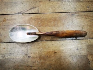 CUCHARA PARA SERVIR MADRE DE PERLAS CON MANGO DE MADERA ANTIGUA 31CMS - Imagen 1 de 5