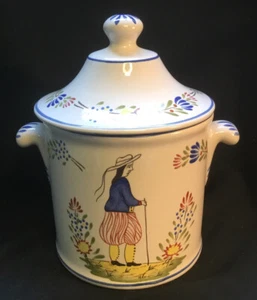 French Faience Hand painted Lidded Vintage Cookie Jar K&G St. Clement - Picture 1 of 12