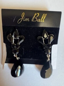 Jim Ball schwarze Kristall Ohrringe neu ohne Etikett Festzug Gala! Verkauf 1 3/4 Zoll - Bild 1 von 1