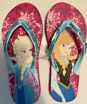 NWT Girls 2/3 “DISNEY’S FROZEN” Purple/Turq Gems FLIP-FLOPS Snowflake Sandals - Image 1 of 2
