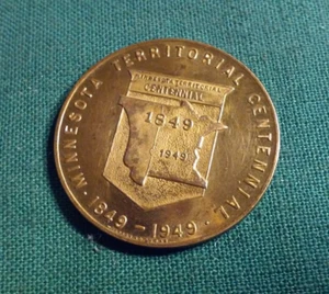 GETTONE COMMEMORATIVO CENTENARIO TERRITORIALE DEL MINNESOTA 1949 metallo ottone tono oro - Foto 1 di 4