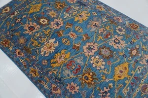 6x9 Blue Oriental Oushak Hand Knotted Veg dye Wool Area Rug - Picture 1 of 15
