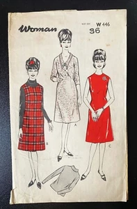 UNUSED VINTAGE 1960's WOMAN SEWING PATTERN W446 PINAFORE DRESS & JUMPER BUST 36" - Picture 1 of 2