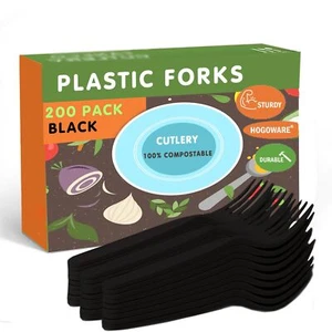 200 Pack Black Forks Plastic Silverware Disposable Cutlery Set Utensil Plasticwa - Picture 1 of 7