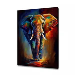 Raging Elephant Colourful Painting Wall Art Canvas Print Home Decor Animals - Picture 1 of 9