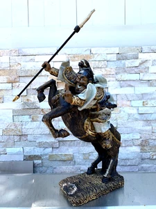 BEAUTIFUL H/M VINTAGE ASIAN JAPANESE SERAMIC STATUE SAMURAI ON THE HORSE MARKED - Picture 1 of 24