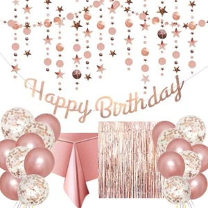Rose Gold Birthday Party Decoration - Happy Birthday Banner, Glitter Circle Dot - Picture 1 of 7