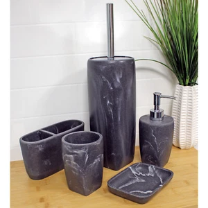 Grey Marble Bathroom Accessories Soap Dish Dispenser Toilet Brush Toothbrush - Picture 1 of 18