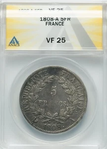 France 1808-A - Napoleon - 5 Francs Paris Mint - ANACS VF25! - Picture 1 of 2