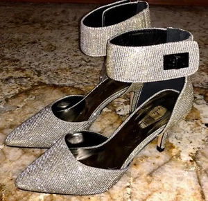 NICOLE MILLER Brandy Ankle Cuff Pumps High Heels Glittering Gold NEW Womens 6.5 - Picture 1 of 7
