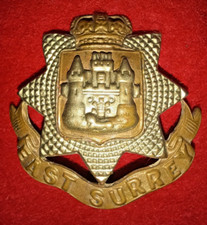 The East Surrey Regiment KC Bi-metal issue Cap Badge, from WW1, Missing Tip