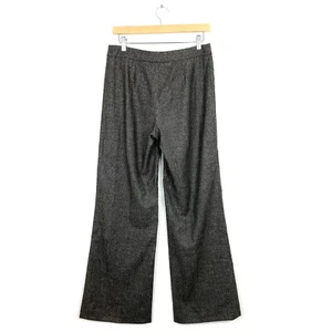 Pantaloni palazzo Agnona lana italiana grigio gessato gamba larga svasati vita alta piatti 6 - Foto 1 di 9