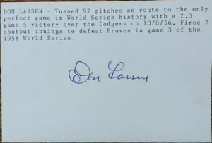 Don Larsen autographed index card w/ info re: WS perfect game, New York Yankees - Picture 1 of 1